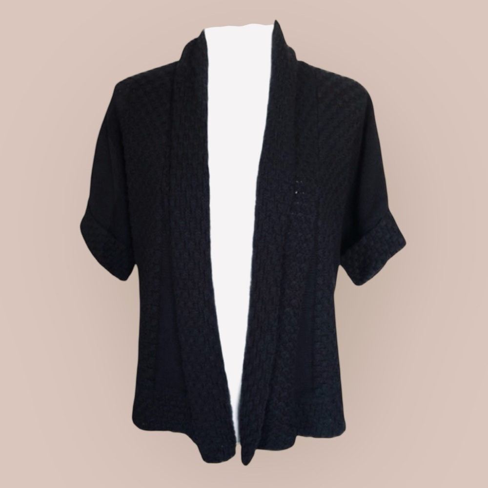 Ruby Rd. Black Knit Open-Front Cardigan Size Large EUC Workwear Sweater
